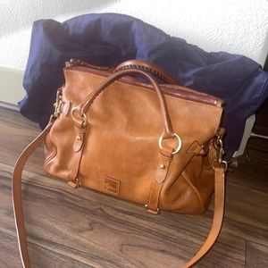 Dooney & Bourke Florentine Leather Tasseled Large Satchel Bag Natural Brown.